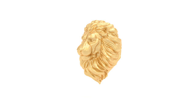Gold Lion Bust Statue Polished Detailed Mane Isolated Quarter Left View 3D Illustration
