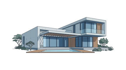Fototapeta premium Modern Luxury House with Pool and Landscaping