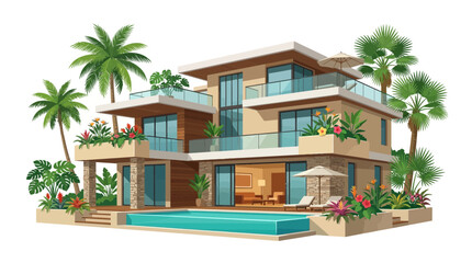 Fototapeta premium Modern Luxury Villa with Pool and Tropical Plants