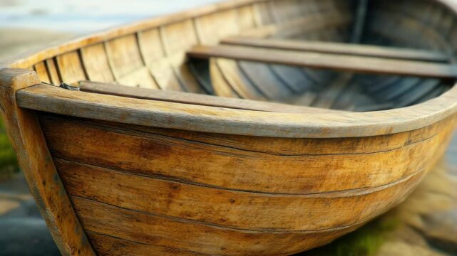 A solitary old boat resting on the shoreline.