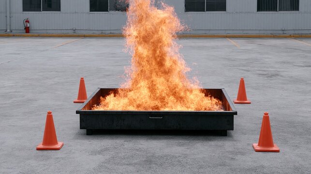 Intense Fire Burning in a Containment Pan at Outdoor Training Facility