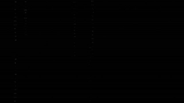 Dense field of scrambled alphanumeric characters, computer source code, and mathematical symbols arranged in a dark grid. Represents electronic noise and raw data.