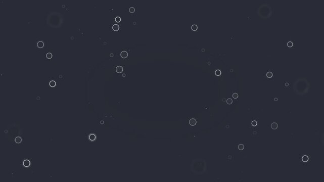 Floating thin outlined circles of varying sizes scattered on a dark grey plane. Useful for abstract visual background, overlay textures, and minimalist graphic compositions.