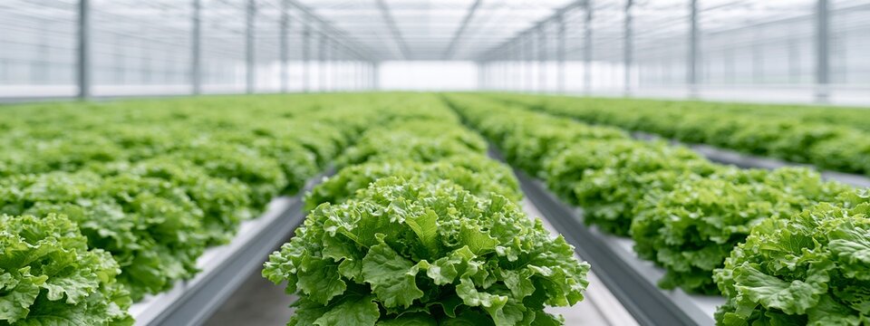 Fresh Green Lettuce Grow Inside a Hydroponic Greenhouse Farm System