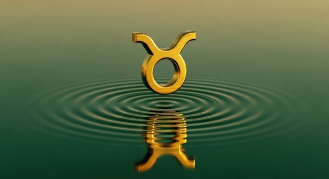 Golden Taurus Zodiac Symbol Reflecting on Water Surface