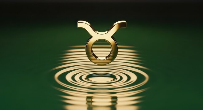 Golden Taurus Zodiac Symbol Rippling on Water Surface