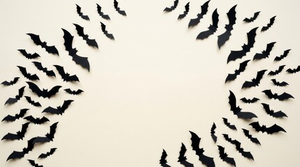 Obraz premium Halloween background with black paper bats frame and copy space