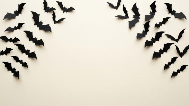 Minimalist Halloween background with black paper bats