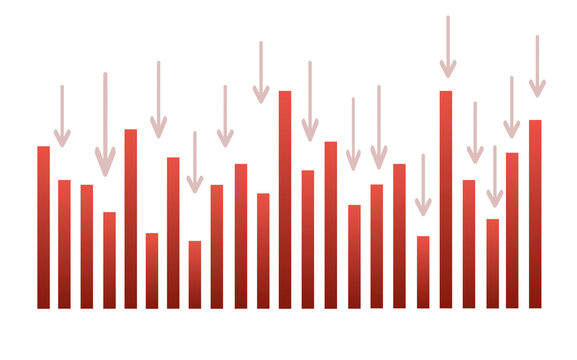 Financial losses bar chart with downward arrows on transparent background png