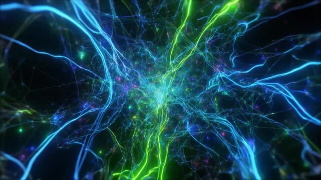 Abstract AI Data Particles and Neural Network Pathways Connecting in Digital Space, Futuristic Motion Background Full HD
