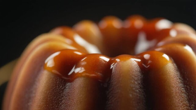 Macro View of Caramelization and Syrup Glaze on a Delicious French Canele Pastry, Professional Full HD Food B-roll