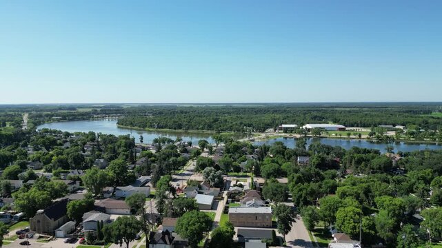 Jul.1.2026 - Portage la Prairie, Manitoba, Canada - Downtown aerial video footage