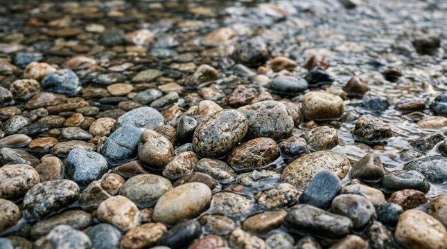 Natural pebble texture wet water flow detail