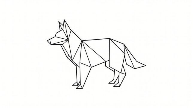 Minimal origami animal line drawing wolf with geometric abstract illustration creative isolated