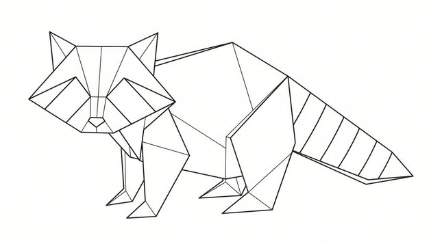 Minimal origami animal line drawing raccoon with geometric abstract illustration creative