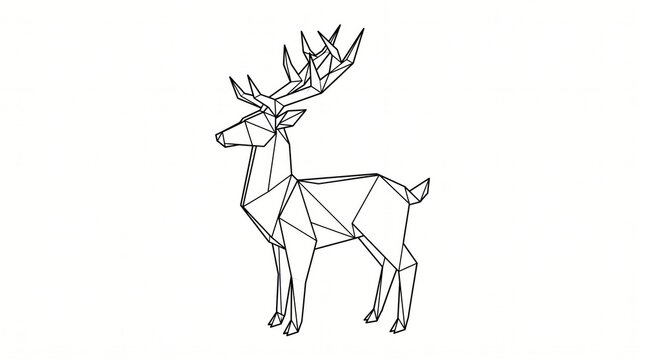 Minimal origami animal line drawing deer with geometric abstract illustration creative isolated