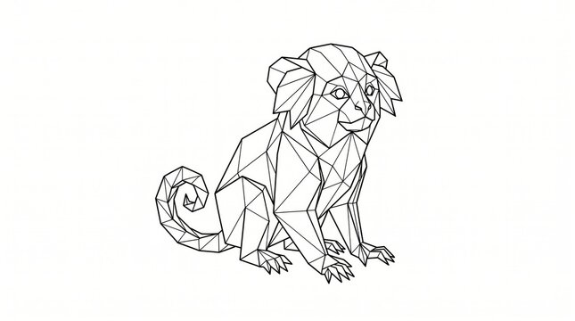 Minimal origami animal line drawing sitting monkey with geometric abstract illustration creative