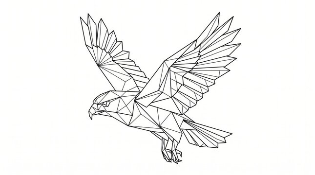Minimal origami animal line drawing soaring eagle in flight with geometric abstract illustration
