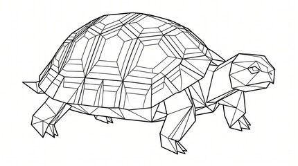 Minimal origami animal line drawing of a land turtle with tortoise geometric abstract creative