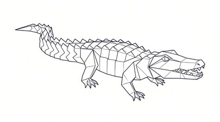 Minimal origami animal line drawing of a crocodile with crocodile geometric abstract illustration