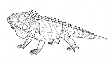 Minimal origami animal line drawing iguana with geometric abstract illustration creative