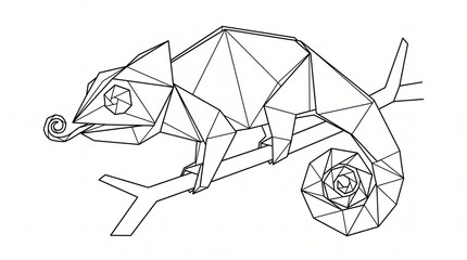 Minimal origami animal line drawing chameleon with chameleon geometric abstract illustration