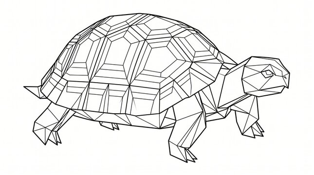Minimal origami animal line drawing of a land turtle with tortoise geometric abstract creative