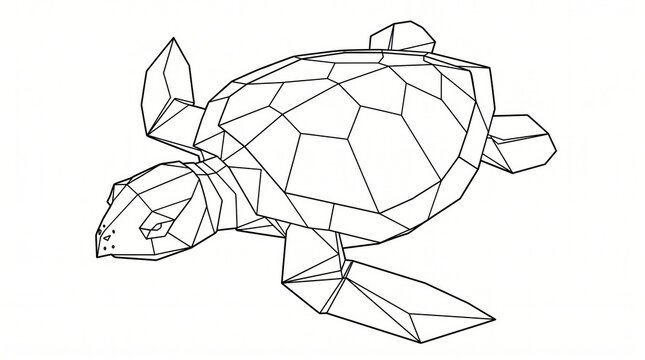 Minimal origami animal line drawing of a sea turtle with geometric abstract illustration creative