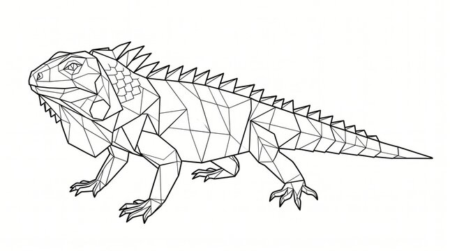 Minimal origami animal line drawing iguana with geometric abstract illustration creative