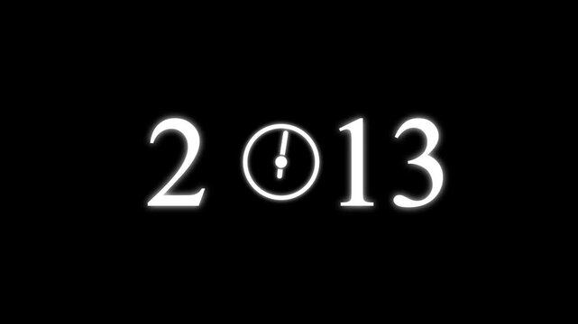 numbers 2013 with three clock faces integrated into the zero digits against a stark black background symbolizing the dawn of a new millennium and the passage of time Keywords: 2013.4k