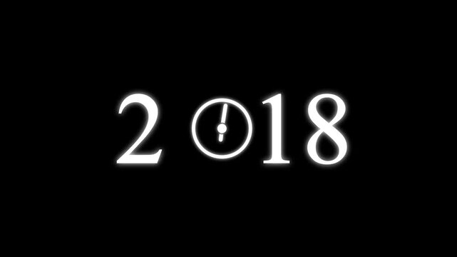 numbers 2018 with three clock faces integrated into the zero digits against a stark black background symbolizing the dawn of a new millennium and the passage of time Keywords: 2018.4k
