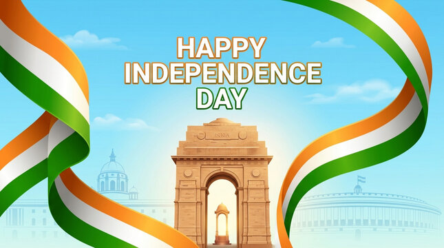 India Gate Arch, Tricolor Flags, Happy Independence Day, Republic Day Celebration
