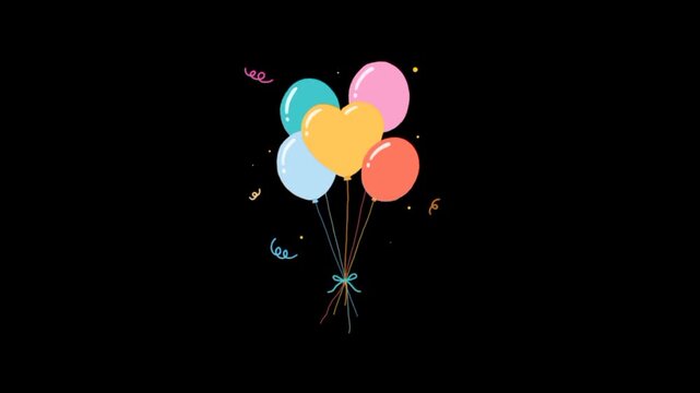 Colorful balloons 3d icon on black background. Birthday party and anniversary celebration decorative balloon animation