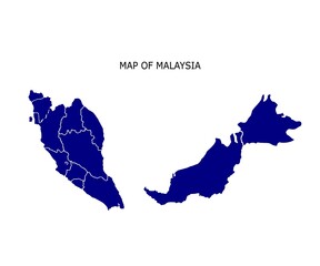 Blue Map of Malaysia with State Borders and Text Title Isolated on White Background Vector Illustration © Muhamad Afzamiman