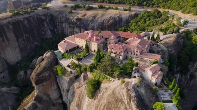Aerial View of Holy Monastery of Saint Nicholas Anapausas in Meteora Greece