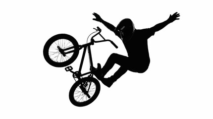 Fototapeta premium BMX Rider Performing Jump Trick Silhouette Vector Illustration Isolated on White Background