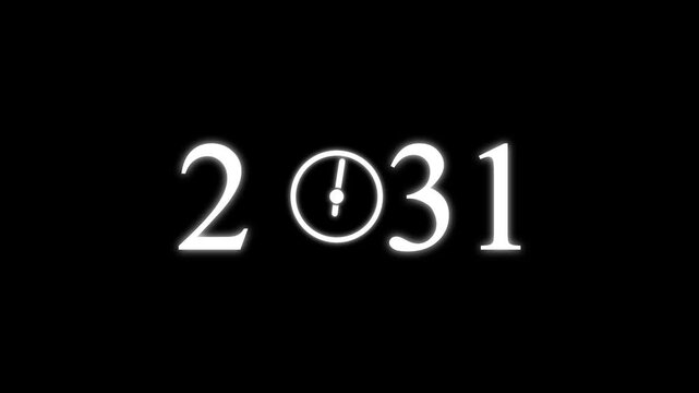 numbers 2031 with three clock faces integrated into the zero digits against a stark black background symbolizing the dawn of a new millennium and the passage of time Keywords: 2031.4k