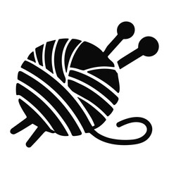 Naklejka premium Silhouette of a tightly wound yarn ball with two knitting needles inserted, minimalist black-and-white icon representing knitting, crochet, fiber arts, crafting and textile hobbies