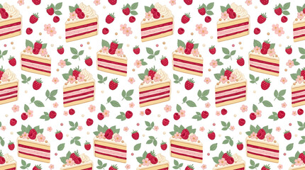 Fototapeta premium Sweet Strawberry Cake Slices Pattern