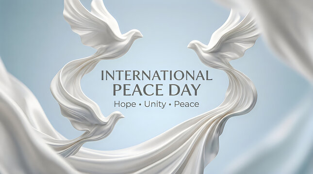 Elegant background design featuring white doves and flowing fabric for the celebration of international peace day