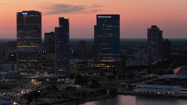  Aerial View of Downtown Milwaukee Skyline at Sunset with Art Museum, Wisconsin&rdquo;on  August 3 2026 