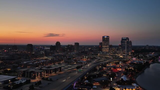 Milwaukee Downtown Skyline and Highway at Dusk, Aerial Drone View&rdquo; on August 3 2026 