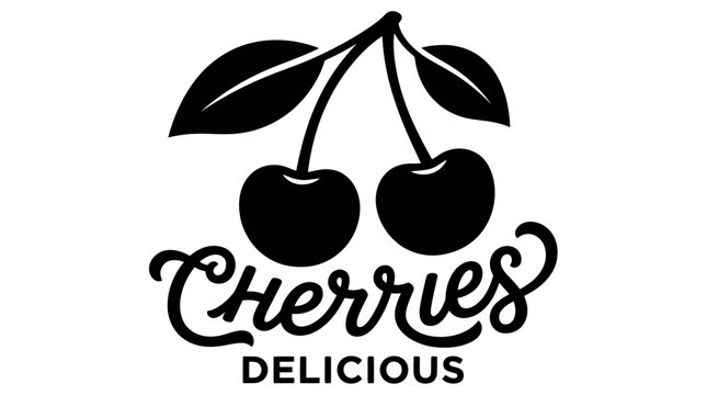 Black and white delicious cherries logo icon.