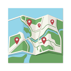 Fototapeta premium Abstract map with red location pins, navigation concept