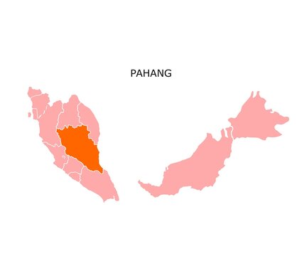 Pahang State Highlighted on Malaysia Map for Vector Illustration Isolated on White Background