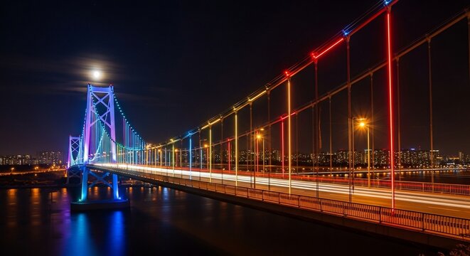 Suspension bridge illuminated night