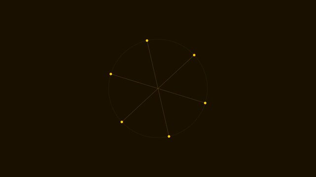 Minimalist golden geometric circles rotating like constellations on a black background