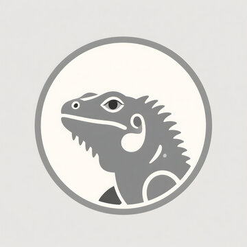 Iguana head icon in a circle. Minimalist lizard logo design for wildlife branding.