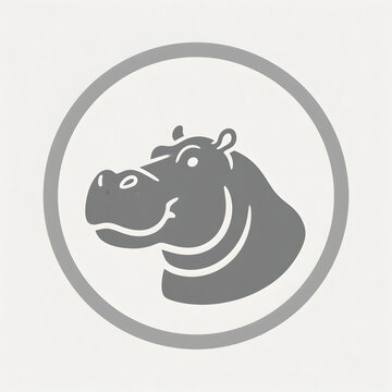 Hippo head icon in a circle. Minimalist hippopotamus logo design for wildlife branding.