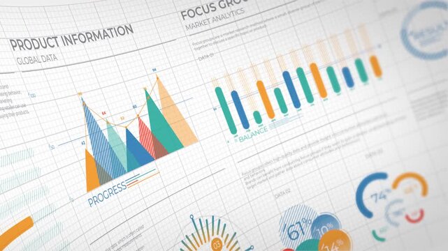 Animated infographic of product information and market analytics